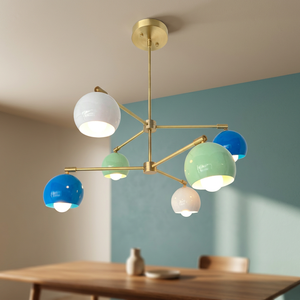 Modern Geometric Chandelier With 6 Colored Globe <b>Shades</b> Brass Metal <b>Ceiling</b> <b>Light</b> For Living Room Home Decor - Product Image 1