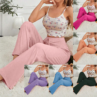 Européen Américain Fleur Sling Pantalon Costume pour Femmes Confortable Casual Home Clothes Outer Wearing Pajamas Cross-Border