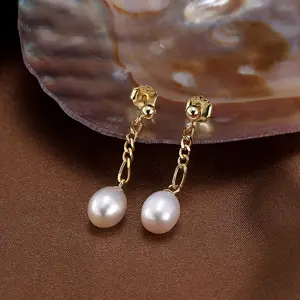 Tuswans gioielli moda 14k colore oro 925 argento perla d'acqua dolce orecchini Vintage per le donne