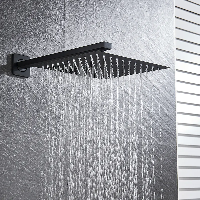 Matt black 8"/10"/12" Square Rainfall Shower head Bathroom Ultrathin Rain Shower Head with Shower Arm Faucet Accessories