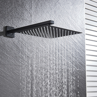 Pommeau de douche carré noir mat effet pluie 8, 10, 12 pouces, ultra-mince, avec bras de douche pour hôtels et projets (vente en gros)