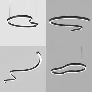 Indoor LED Linear Round Oval Ceiling Light 60mm Curved Alu Profile Pendant Light Fixture