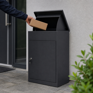 Cassetta Postale Robusta in Ferro Nero Resistente al Vento con Supporto Idraulico per <span class=keywords><strong>Pacchi</strong></span> e Corrispondenza, per Uso Esterno Domestico - Product Image 3