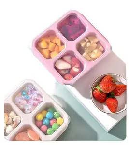 Caja de dulces sin sabor, caja de aperitivos con cuatro cajas, plato de nueces Dim sum con tapa de paja de trigo para niños y hamburguesas