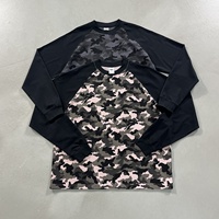 T-shirt thermique streetwear oversize à manches longues en tricot gaufré camouflage pour homme avec logo personnalisé, 250 GSM, manches raglan et patchwork