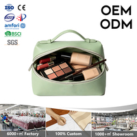 Sac cosmétique portable en cuir PU Saffiano, léger, durable, avec logo personnalisé, pochette à maquillage à fermeture éclair, grande capacité, pour femmes, voyage