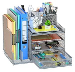 Metal Mesh 4 Tier Paper Letter Tray Desk Storage and Accessories <b>Office</b> Desktop Organizer File Trays - Product Image 1