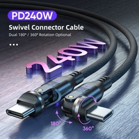 Cable de Datos y Carga Tipo-C a Tipo-C de 240W, Doble Curvatura de 180 y 540 Grados, Carga Súper Rápida de 5A, Cable de Datos Trenzado Giratorio