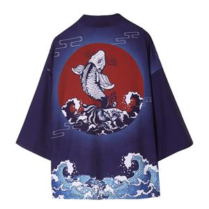 Veste <span class=keywords><strong>Kimono</strong></span> légère pour <span class=keywords><strong>homme</strong></span> Manteau Cardigan à sept manches ouvert sur le devant Peignoir de style <span class=keywords><strong>japonais</strong></span> - Product Image 1