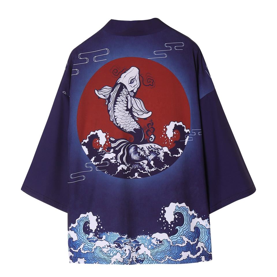 Chaqueta tipo kimono ligera para hombre, cárdigan con frente abierto de siete mangas, bata de baño de estilo japonés