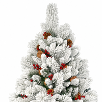 Sapin de Noël artificiel floqué de 2,10 m, effet neige, avec baies rouges, pommes de pin et support métallique pliable