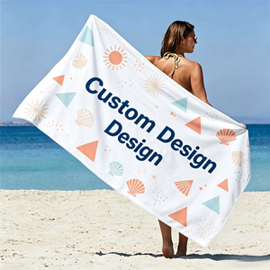 Serviette de plage en coton avec logo brodé personnalisé, cadeau d'entreprise, articles promotionnels - Product Image 1