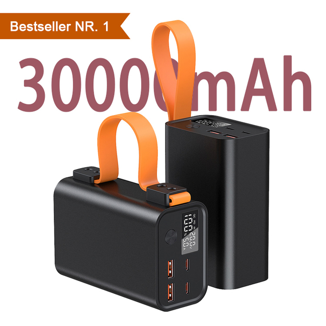Aluminum Alloy PD 65W Laptop Power Bank 30000mah Kraftbank Mini Power Station with Camping Light Banco De Energia Powerbank