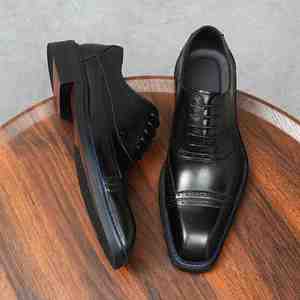 Zapatos de Vestir para Hombre, Modelo 2025, de Cuero Genuino, Hechos a Mano, con Punta Cuadrada y Cordones, que Aumentan la Estatura, Estilo Casual de Negocios, Superventas - Product Image 2
