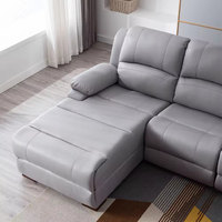 Canapé d'angle confortable pour salon, canapé en cuir gris, 3 places, canapé inclinable en forme de L