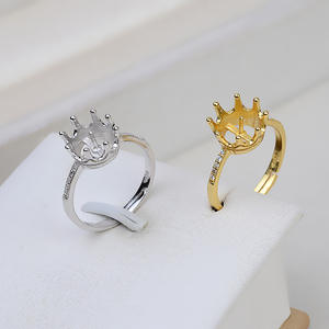 Bague Couronne en Argent S925 avec Taille Ajustable 7.5-8.5, Support DIY pour Perles, Apprêts et Composants de Bijoux 237 - Product Image 1