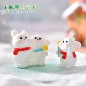 ตุ๊กตากระต่ายคู่น่ารักทิวทัศน์ตุ๊กตากระต่ายสีขาวตกแต่งสวนแบบทำมืออุปกรณ์ตกแต่งเรซิ่นขนาดเล็ก - Product Image 4