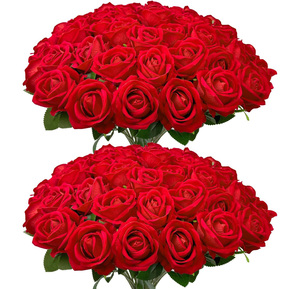 Rose artificielle en velours de soie rouge, rose et blanc, fleurs artificielles pour la décoration de mariage et de la maison - Product Image 1