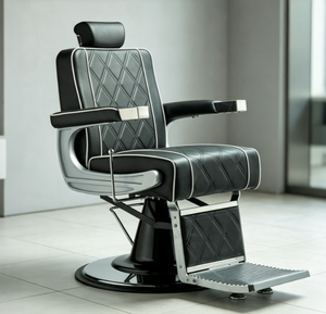 Chaise de barbier hydraulique noire en cuir PU, cuir synthétique, inclinable, chaise de coiffure de salon, pivotante à 360 degrés, réglable en hauteur - Product Image 3