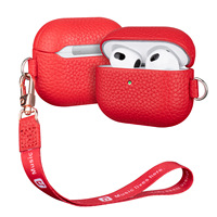 Étui pour écouteurs Airpods Pro en cuir véritable grain litchi avec boucle en métal sans dragonne, personnalisable