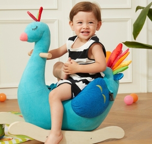 Bebek katı ahşap sallanan at mavi tavuskuşu sallanan at çocuk oyuncakları - Product Image 5