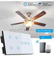 Interrupteur intelligent Wi-Fi tactile à distance Tuya pour ventilateur et éclairage, avec contrôle de vitesse, panneau tactile en verre, mesure de puissance, compatible Alexa Google Home, 4 gangs