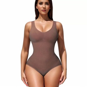 Women's Seamless Knitted Medium Control <b>Bodysuit</b> Butt Lifter Breathable Nylon <b>Shapewear</b> Adults Button Sports Use Handwash - Product Image 1