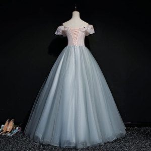 Off Shoulder Elegant Evening Dress Long <b>Skirt</b> Polyester Women Stage Performance Costume Solid Color - Product Image 3