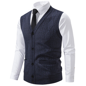 Sweater rompi hitam tanpa lengan pria, perdagangan luar negeri rajutan hangat leher V desain nyaman kantor modis musim dingin - Product Image 4
