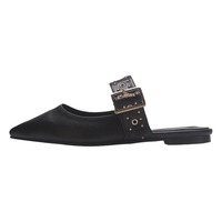 Mules plates pour femmes, à bout pointu et ouvert, avec boucle réglable et rivets, en PU respirant et léger, vente en gros ODM OEM