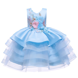 <b>Childrens</b> <b>Princess</b> <b>Dress</b> O Neck A Line Multi Layer Tulle Tutu Skirt Flower Girl <b>Dress</b> For Wedding Performance Costumes Blue - Product Image 4