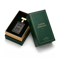 Boîte à parfum de luxe vert forêt, personnalisée avec logo en feuille d'or, insert en mousse de velours, emballage rigide en papier, boîte cadeau pour coffret de parfum