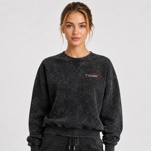 Prix de gros Sweat-shirt femme délavé à l'acide en molleton de coton avec poignets côtelés et coupe épaules tombantes, style streetwear - Product Image 1