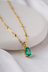 Gold Plated Emerald Cut Oval Pendant Necklace With Lab Created Stone Classic Style For Daily Wear Unisex Jewelry 18 Inches - Product Image 4