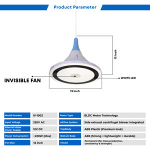 Ventilador de Techo Invisible Premium de 13 Pulgadas con Luz LED, Motor de Corriente Alterna/Continua, Compacto, Silencioso, Moderno, para Cocina - Product Image 2