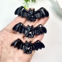 Figurine sculptée en obsidienne naturelle de 6 cm en forme de chauve-souris pour décoration d'Halloween et cadeau, vente en gros