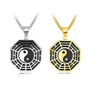 Herren Amulett Edelstahl Halskette Schmuck Zubehör Yin Yang Fünf Elemente Klatsch Symbol Anhänger Tai Chi Kompass