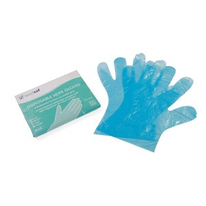Gants jetables en PEHD transparents blancs et bleus pour le service alimentaire, personnalisables OEM, à manchette longue, sans poudre - Product Image 3