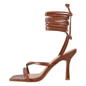 Sandales à talons hauts pour femme, grande taille 46, imprimé multicolore, bout ouvert, à bride cheville, à lacets croisés, coupe large - Product Image 6