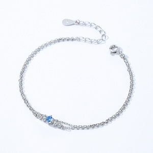 สร้อยข้อมือเงินแท้ S925 ประดับเพทายสีน้ำเงินและสีขาวทรงกลม ดีไซน์แบบซ้อนชั้น สำหรับผู้หญิง แฟชั่นจิวเวลรี่ รุ่นทองแดงปรับแต่งได้ - Product Image 6