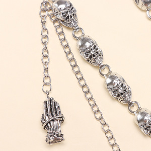Chaîne de pantalon double couche en argent tibétain avec crâne et tête de démon, style Hip Hop, pour usage quotidien - Product Image 4