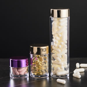 Bocaux cylindriques transparents en acrylique de 30/50/100 ml avec couvercles dorés ou violets, contenants scellés pour l'emballage de vitamines, d'huile de <span class=keywords><strong>poisson</strong></span> et de compléments alimentaires - Product Image 6
