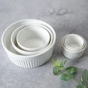 WEIYE-Juego de 6 moldes para tartas de postre, taza redonda de cerámica, Ramekins, color blanco