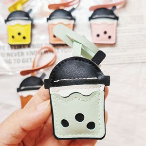 Double-Sided Adorable Bubble Tea PU Leather Pendant Keychain Cute Doll Design Custom Logo Option Promotional Use <strong>Car</strong> <strong>Key</strong> <strong>Ring</strong> - Product Image 2
