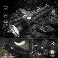 Lampe torche LED rechargeable 5000 lumens Type-C 50W haute puissance, étanche IP65, faisceau longue portée 300-400M