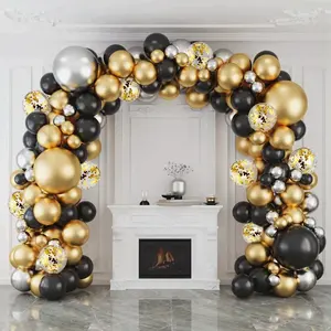 JYAO 127 adet siyah altın balon Garland Arch kiti konfeti lateks balon parti dekorasyon için Set