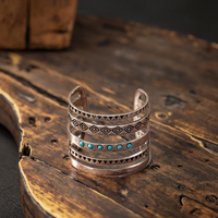 Haute qualité Vintage Cowgirl Western Bracelet empilable bleu Turquoise décoré multicouche creux ouvert Bracelet mode Bracelet