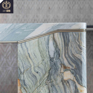 Bàn ăn bằng đá cẩm thạch hình chữ nhật hiện đại với chân đá tự nhiên và điểm nhấn vàng biệt thự sang trọng & thiết kế sử dụng khách sạn - Product Image 4