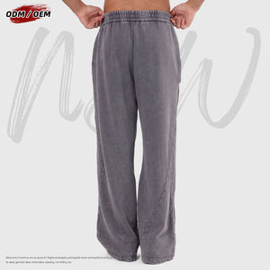 Vintage Heavyweight Cotton Washed <b>Drawstring</b> <b>Trousers</b> High Street Patchwork Raw Hem Men's Distressed Wide Leg Pants - Product Image 5