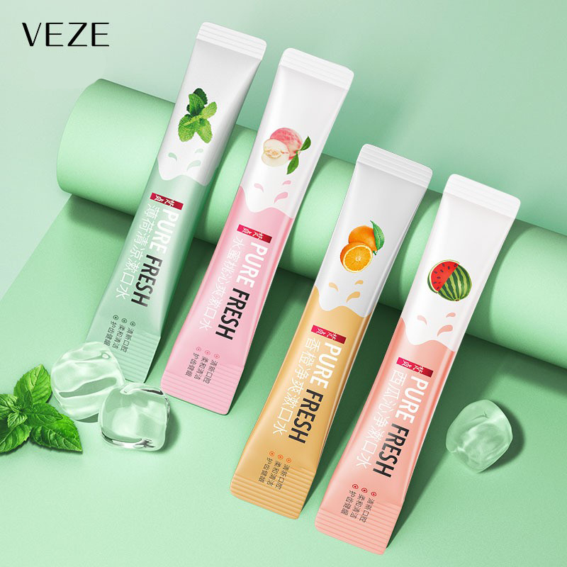 VEZE Mouthwash Private Label Natural Organic Disposable Sachets Herbal Alcohol Free Mint Peach vitamin C Mouthwash